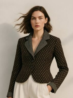 Free People Jacquard Knit Polka Dot Blazer Black size Medium